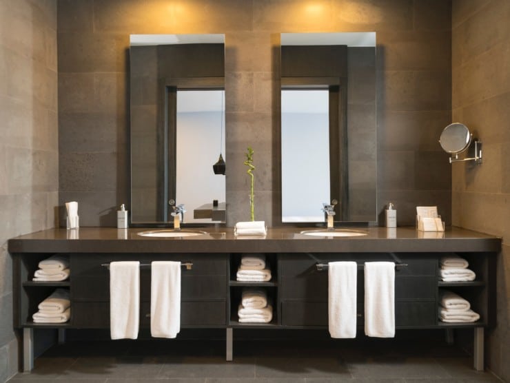 Double mirrors above bathroom vanity
